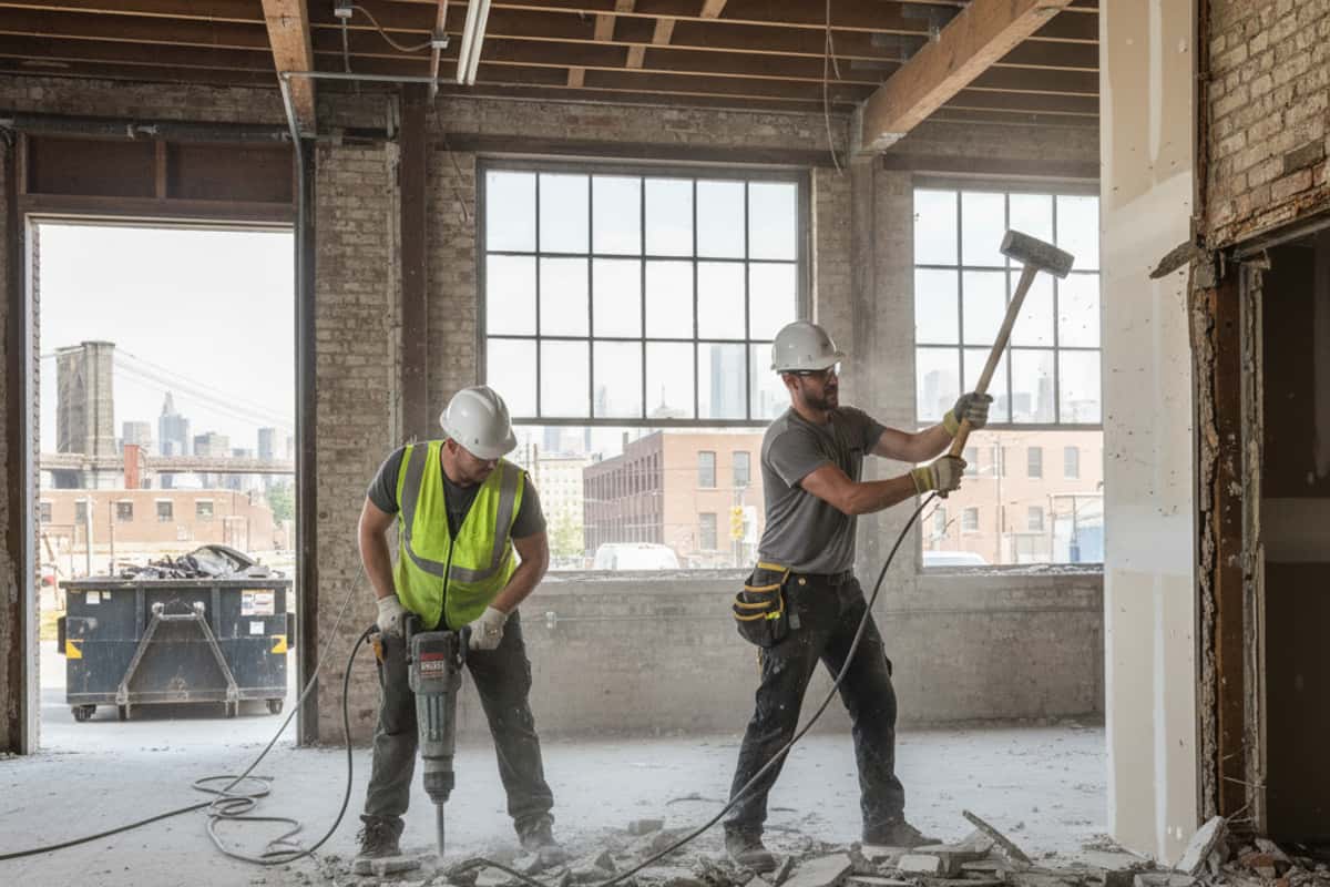 Demolition crew working on a commercial interior gutting project