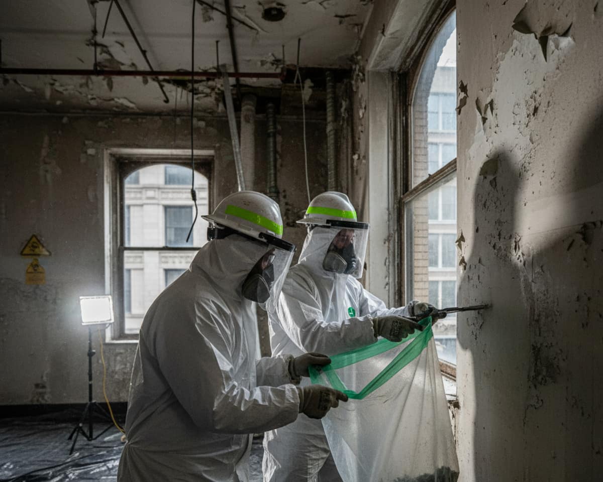 Team in protective gear performing hazardous material abatement