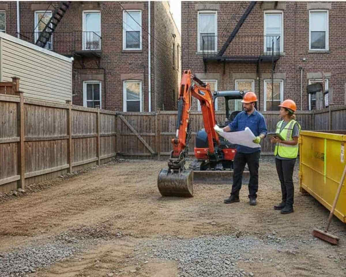 Residential backyard after complete demolition and site clearing, ready for new construction