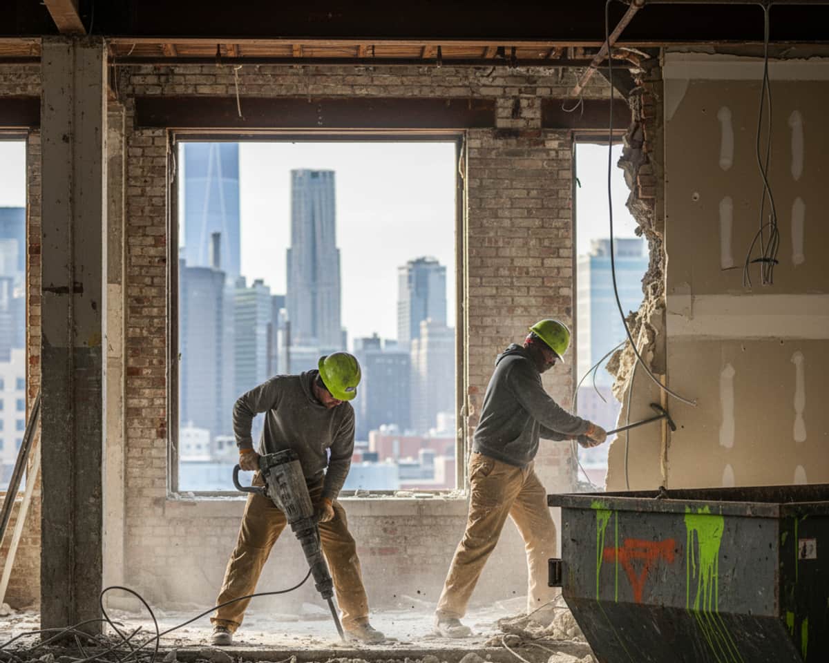 Commercial building undergoing demolition in NYC