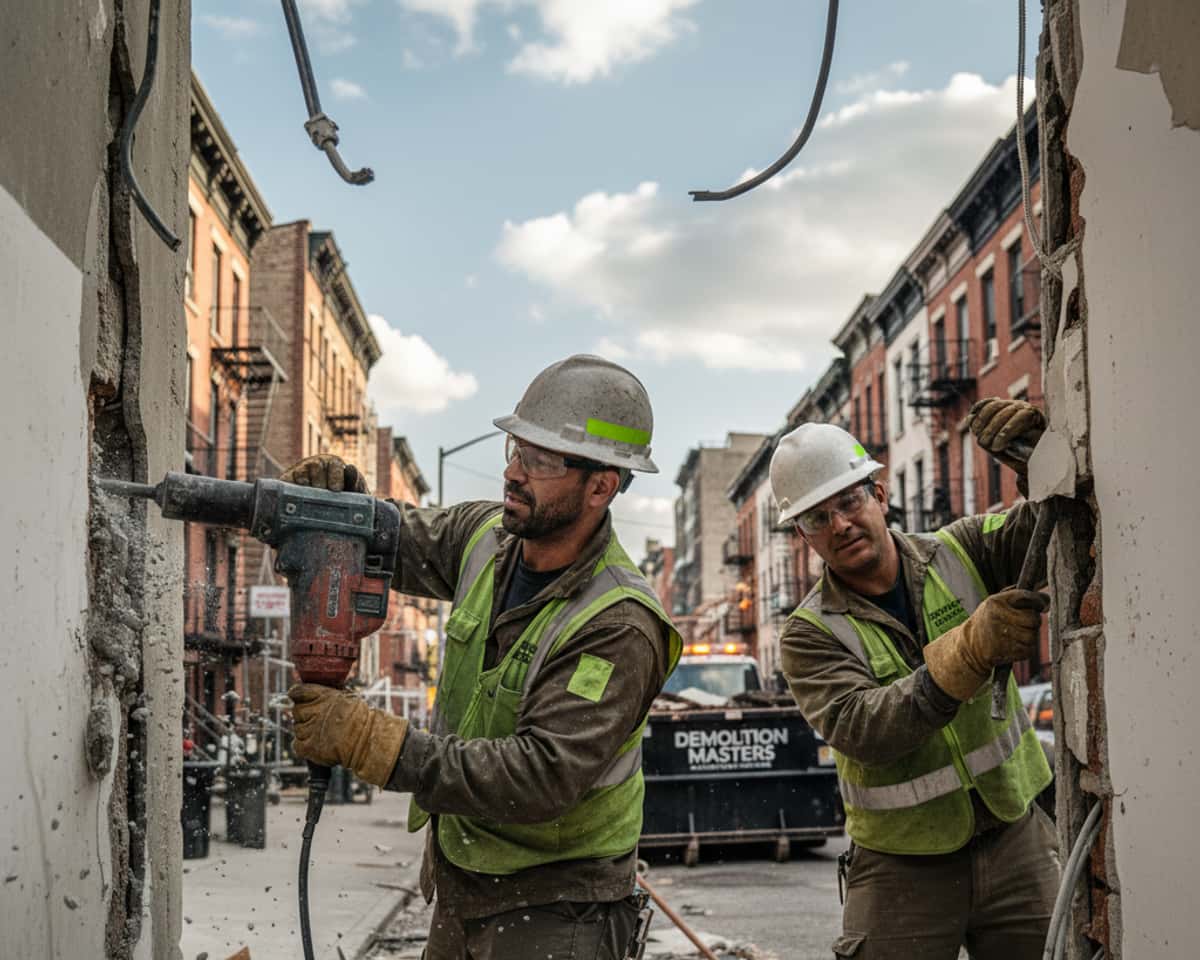 Demolition crew working on a damaged structure during an emergency response